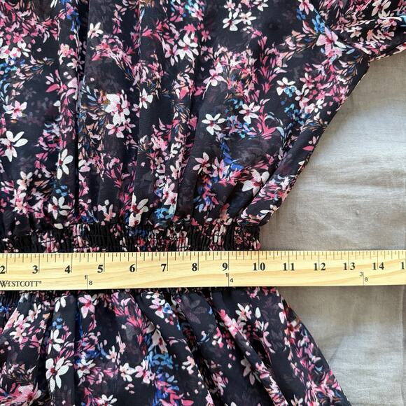 Misa Los Angeles Long Sleeve Floral Print Dress Asymmetrical Hem Large Savanna - Picture 9 of 12